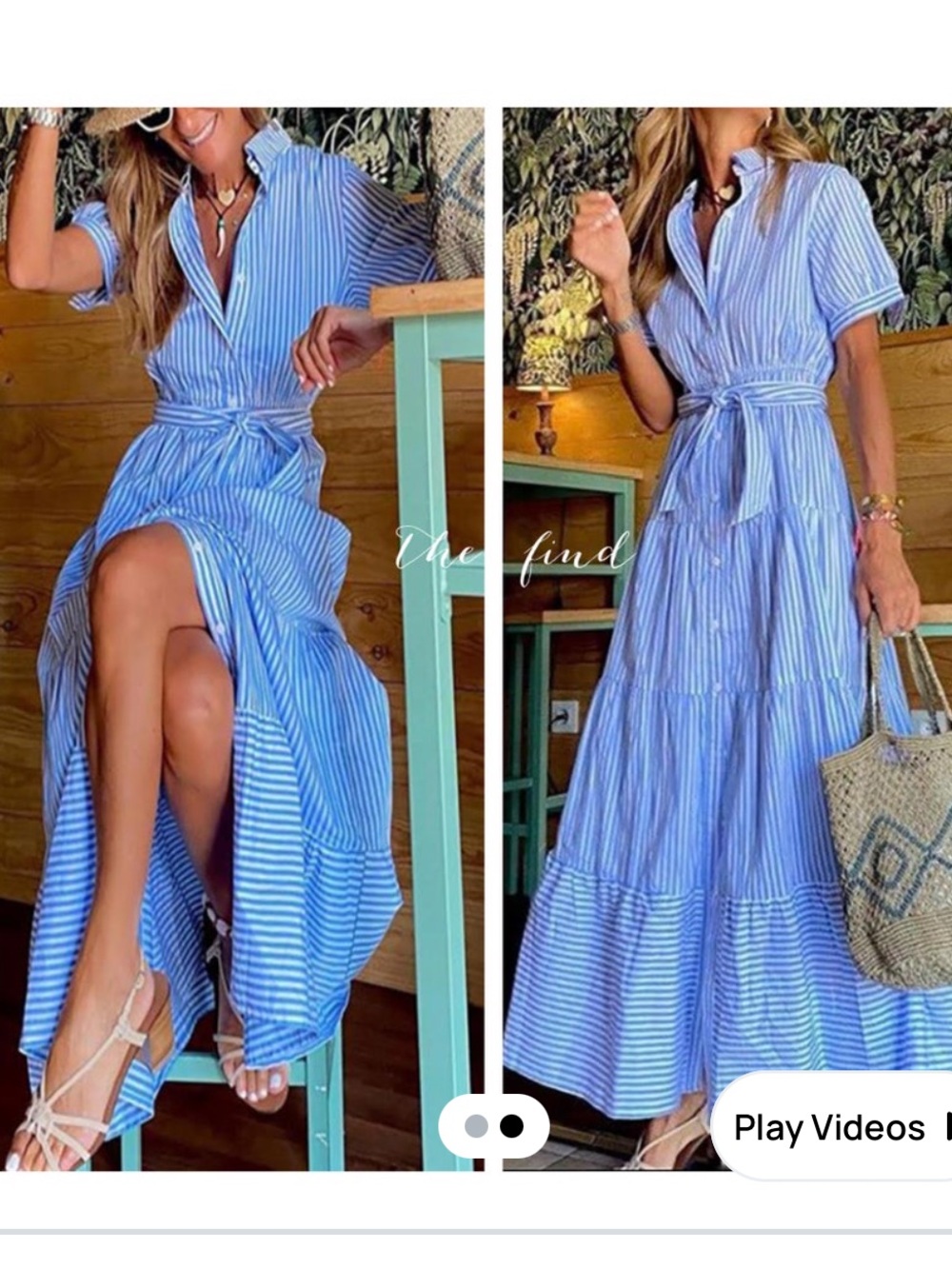 Striped Blue Maxi Shirt Dress with Tie Waist